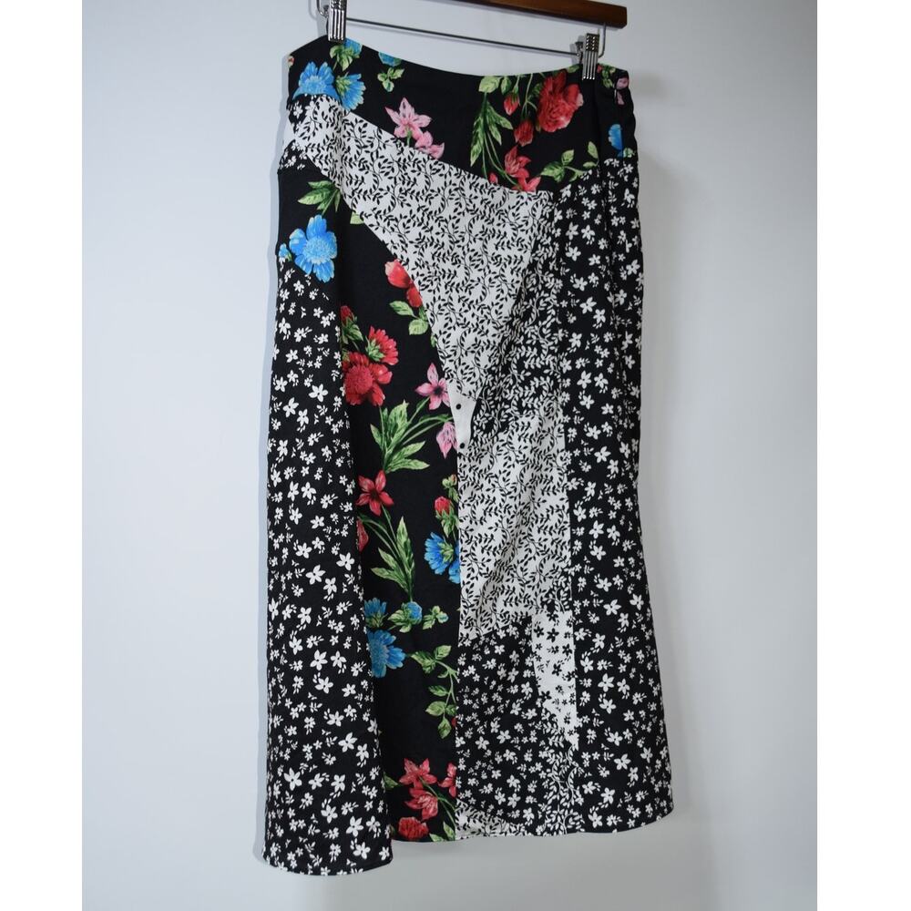 Calvin Klein Patchwork Floral Midi Skirt Black Multi Print Size 8 - Picture 1 of 4